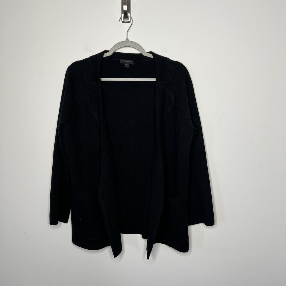J Crew Sweater‎ Womens Small Black Knit Merino Cotton Blend Open Casual Cardigan